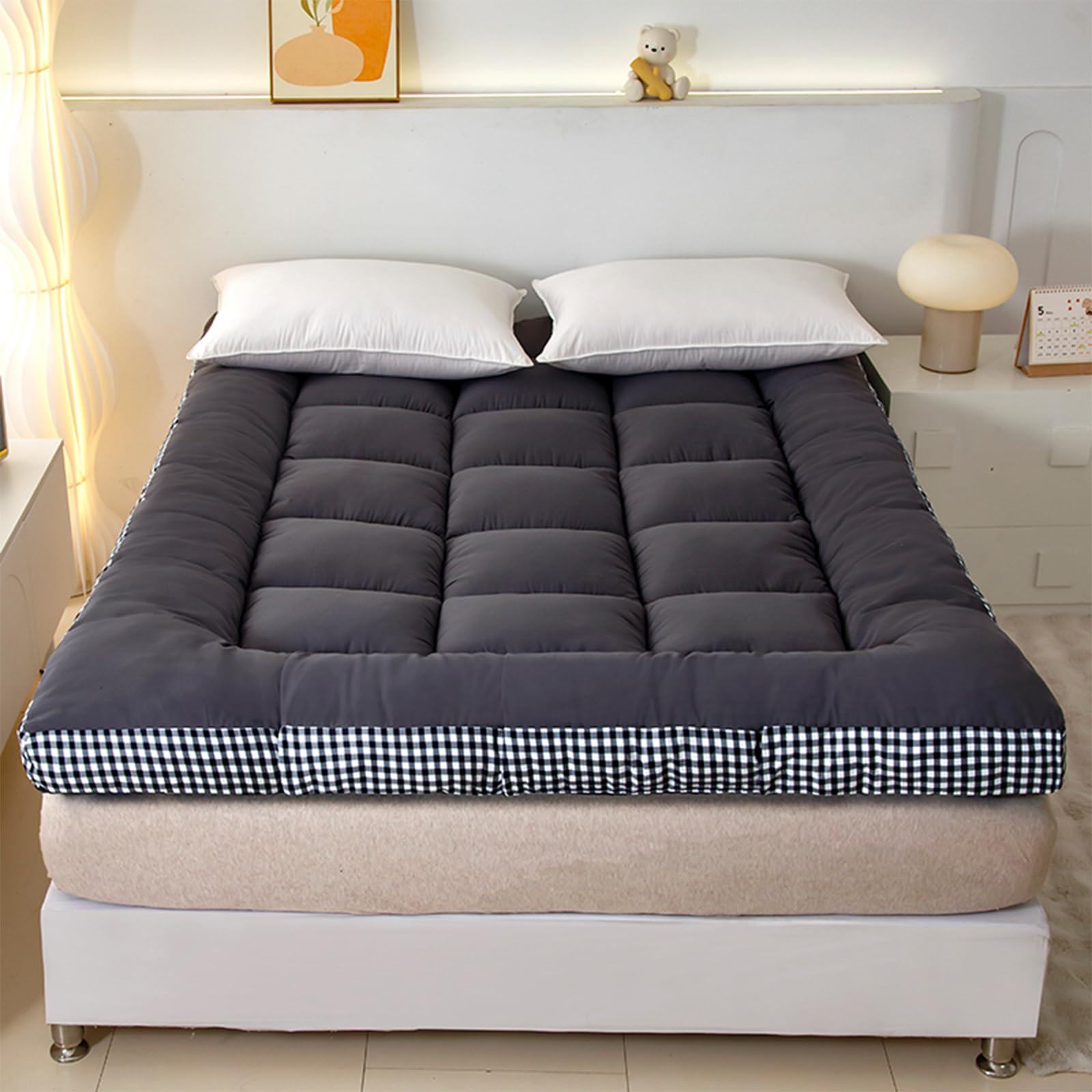 Carasylvia Mattress Toppers Thicken Soft Sleeping Mattress Cooling Breathable Pillow Top Mattress Pad for Back Pain Relief Gray