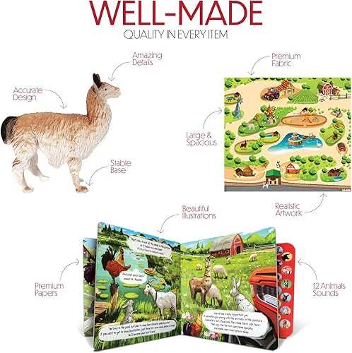 Miniatura 4 de Lil-Gen - Juguetes de animales de granja para niños y niñas, tapete de juego y libro de sonidos de animales, 20 figuras de animales pequeños, 1