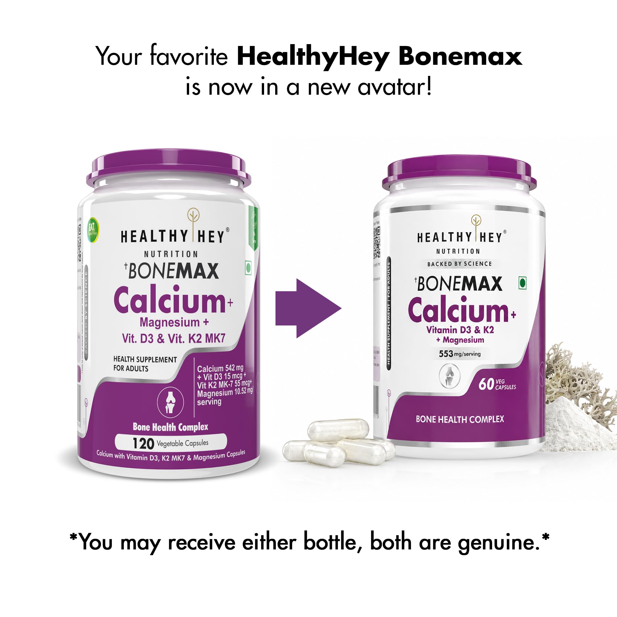 HealthyHey Nutrition Vegan Calcium with Magnesium, Vitamin D3 & Vitamin K2- Mk7 - BoneMax - Bone Health Complex - 60 Vegetable Capsules 4