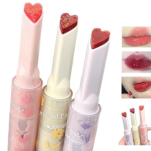 Lápiz labial de gelatina de 3 colores, brillo labial tintado en forma de corazón, bálsamo labial hidratante de espejo, lápiz labial hidratante de