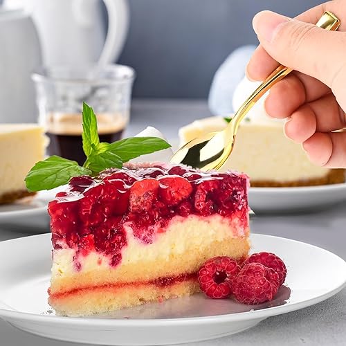 Miniatura 6 de Mini cucharas doradas de 4 pulgadas (100 unidades) Cucharas pequeñas desechables de plástico para postre para degustación de aperitivos, coctelería