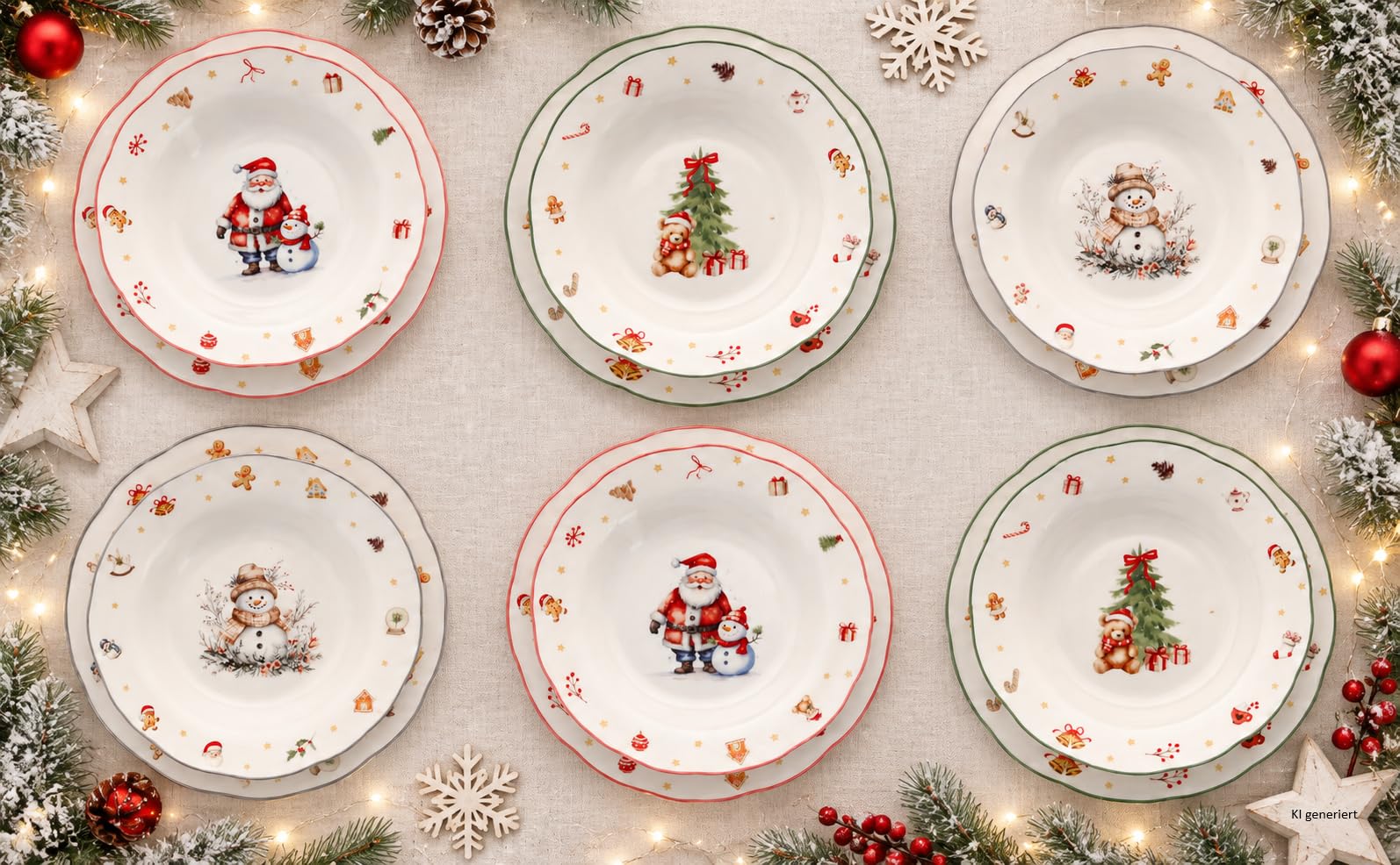 MamboCat 12tlg Tafelservice Navidad Speiseteller Suppenteller Weihnachten