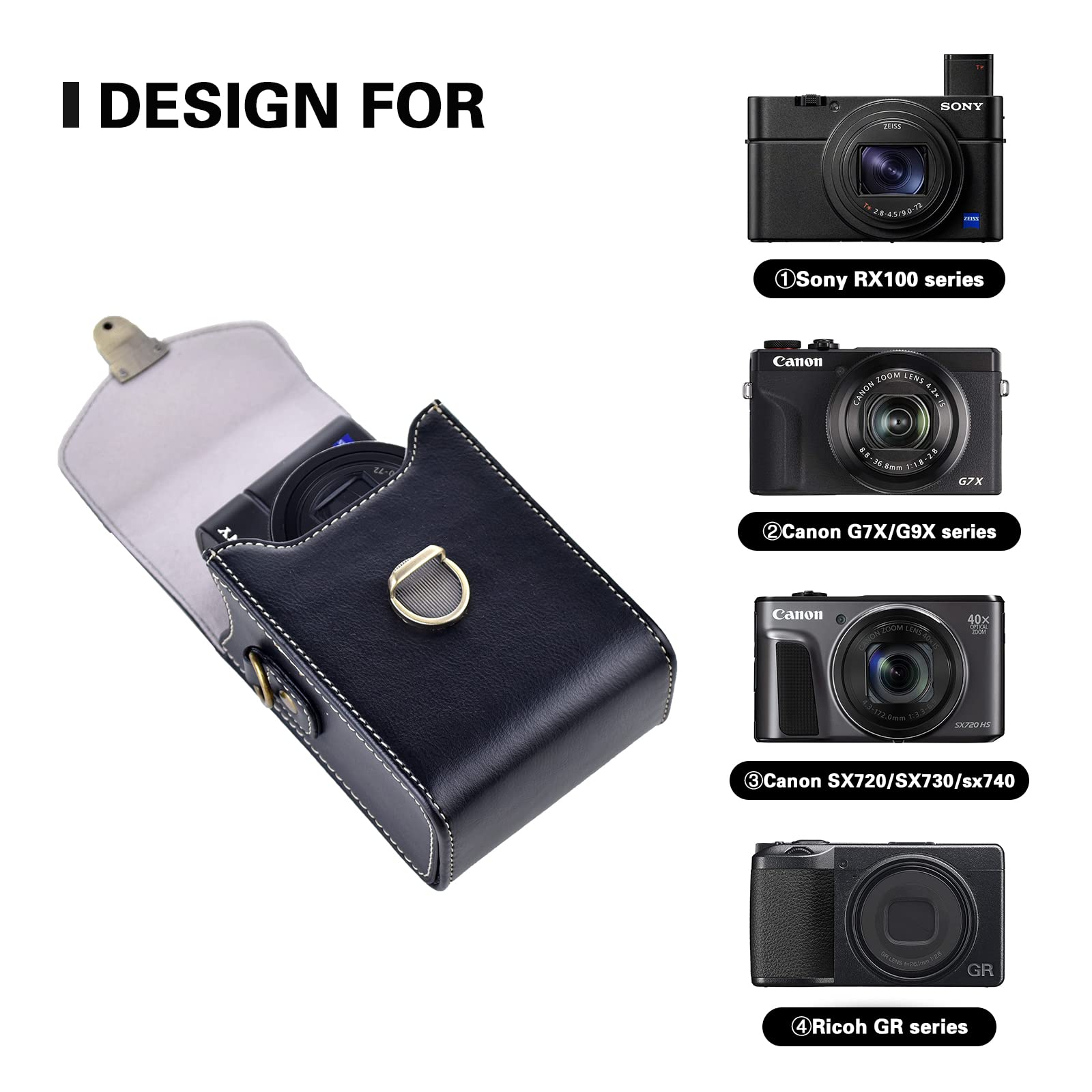 Rieibi Étui rétro en Cuir pour Appareil Photo Sony RX100 & HX Series pour Ricoh GR III II/Canon G7X II/G7X II/SX720/SX730/SX740/G9X/G9X II