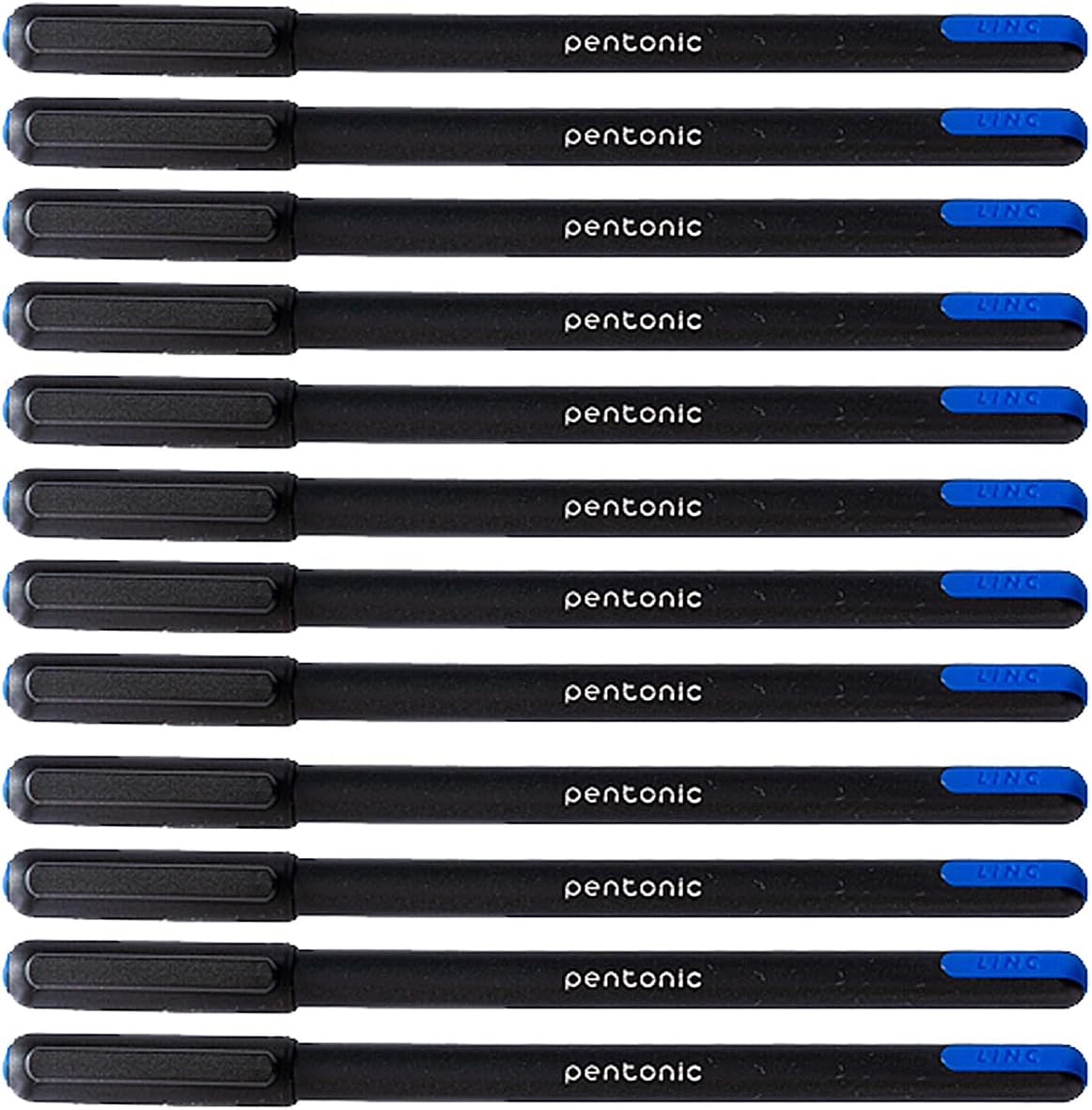 Pentonic Ball Point Pen Box Pack | Tip Size 0.7 mm | Click Off Mechanism, Black Matt Finish Body | Comfortable Grip For Effortless Writing Experience | Blue Ink, Pack of 12
