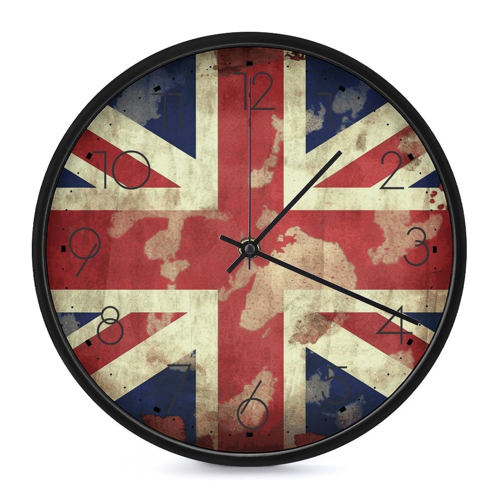 Horloge murale vintage silencieuse drapeau britannique pour retrouver le calme