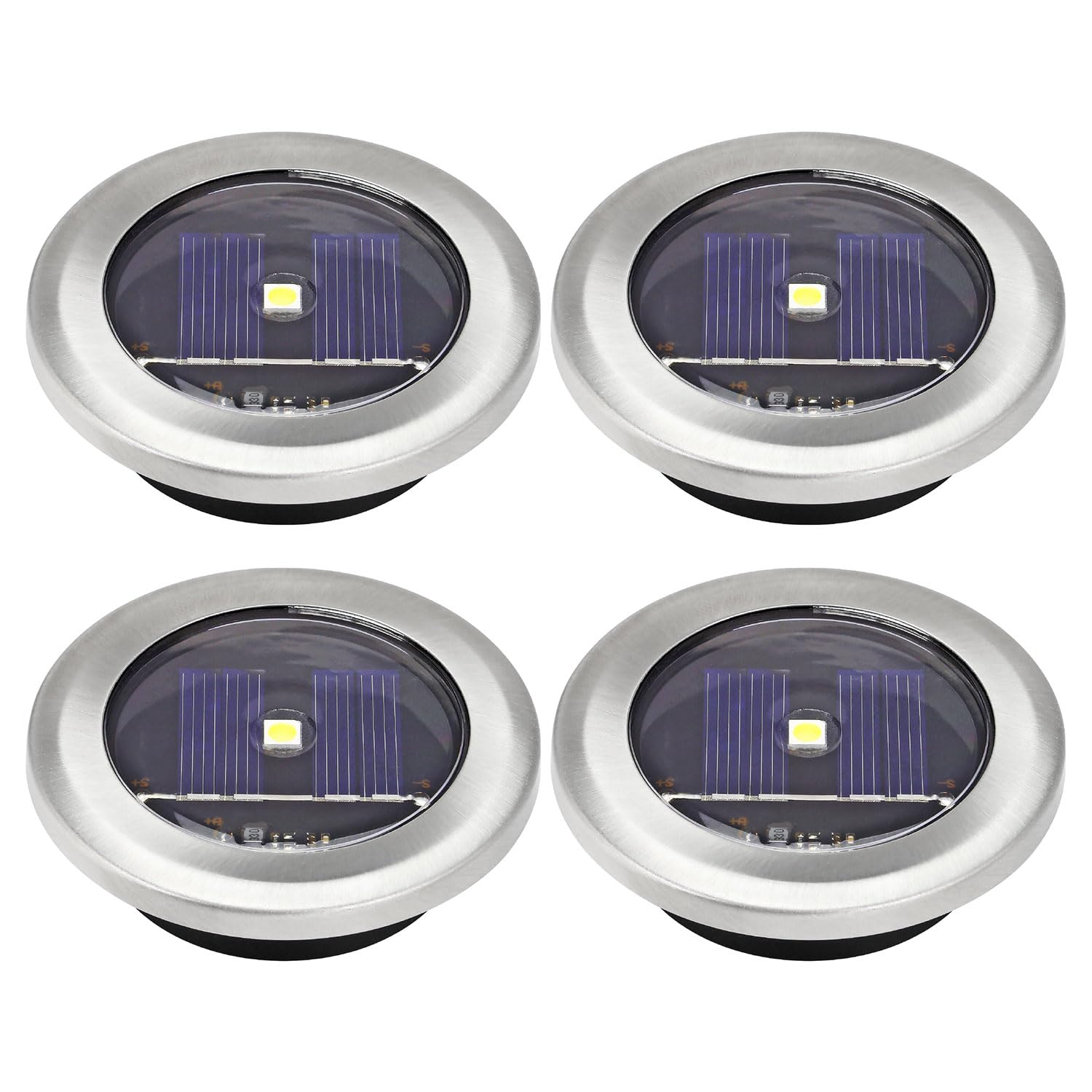 Taylor & Brown 8 Pack Solar Powered Decking Lights Outdoor Garden Stainless Steel Ground Lights Lamp White Deck Pathway Lighting from B&Q