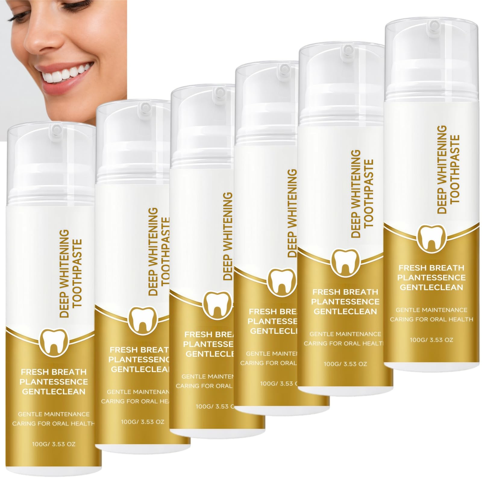 Dentifrice blanchissant en profondeur, dentifrice anti-taches pour dents jaunes, dentifrice haleine fraîche, kit de soins bucco-dentaires quotidiens doux et propres avec brosse à dents (6pcs)