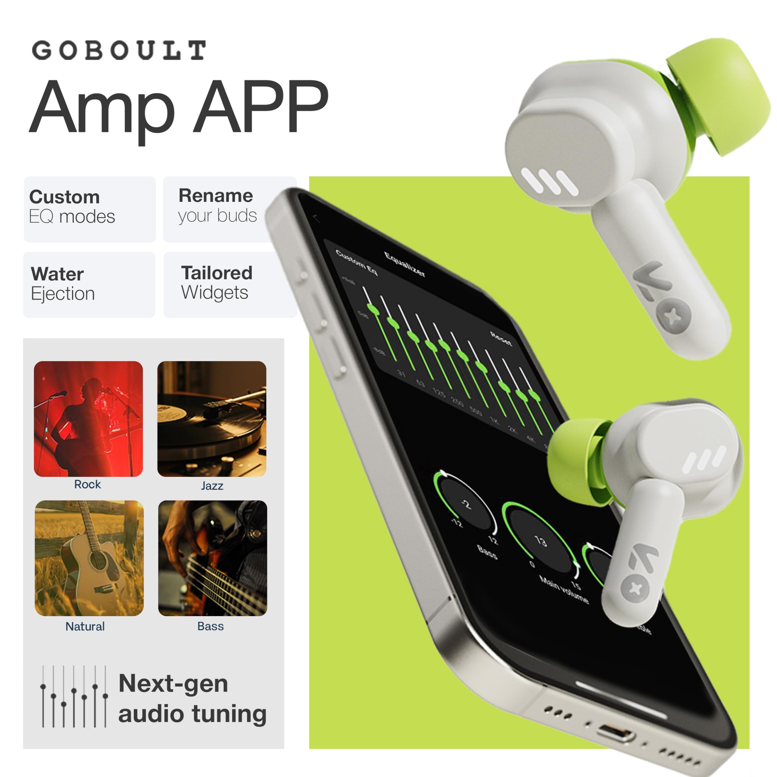 GOBOULT Tenet TWS Earbuds with 75H Playtime, Amp App Support, Quad Mic ENC, Dual Device Pairing Buds, 13mm Driver Ear Buds, Bluetooth 5.4 Wireless Earbuds (Neon Green) — Amazon image 11