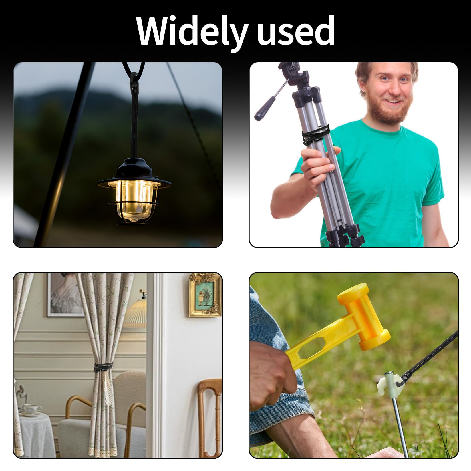 35 szt. krótkich sznurków bungee z haczykami, wytrzymałe paski bungee z haczykami, 25 cm, odporne na promieniowanie UV, czarne, bungee, elastyczne paski z haczykiem, do zabezpieczania bagażu, mebli