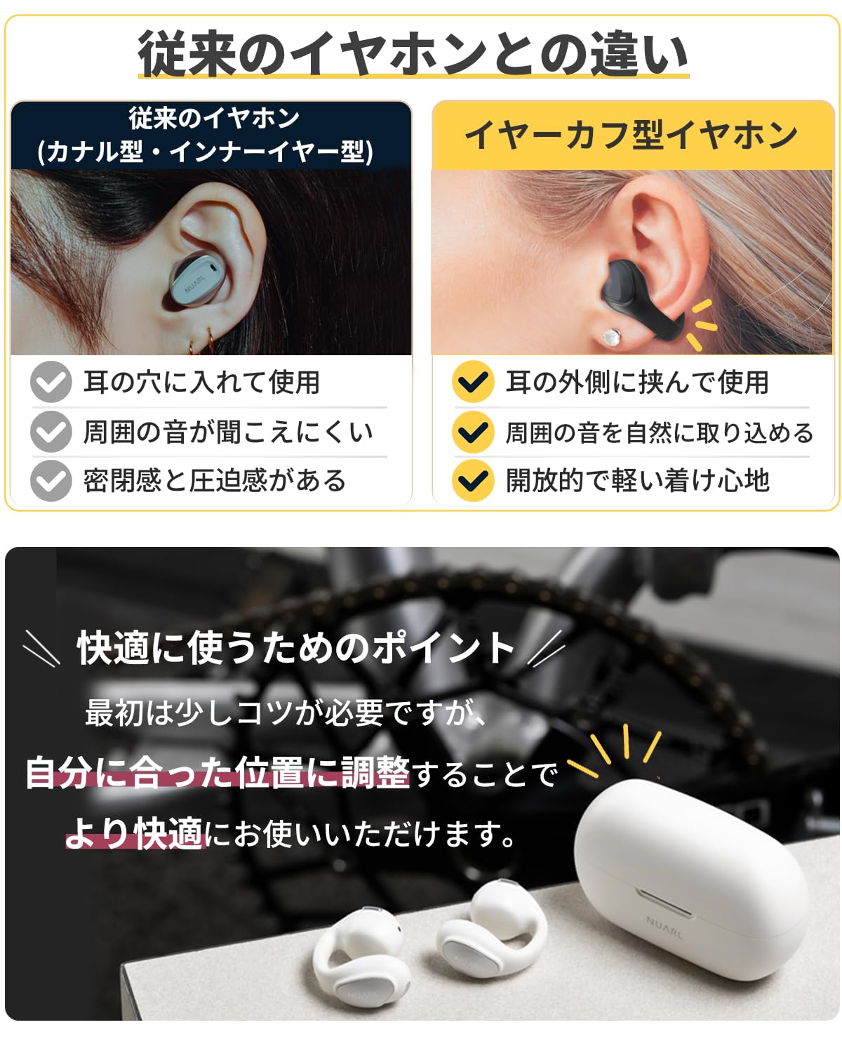 Amazon.co.jp: NUARL νClip ワイヤレスイヤホン 耳を塞がない オープン