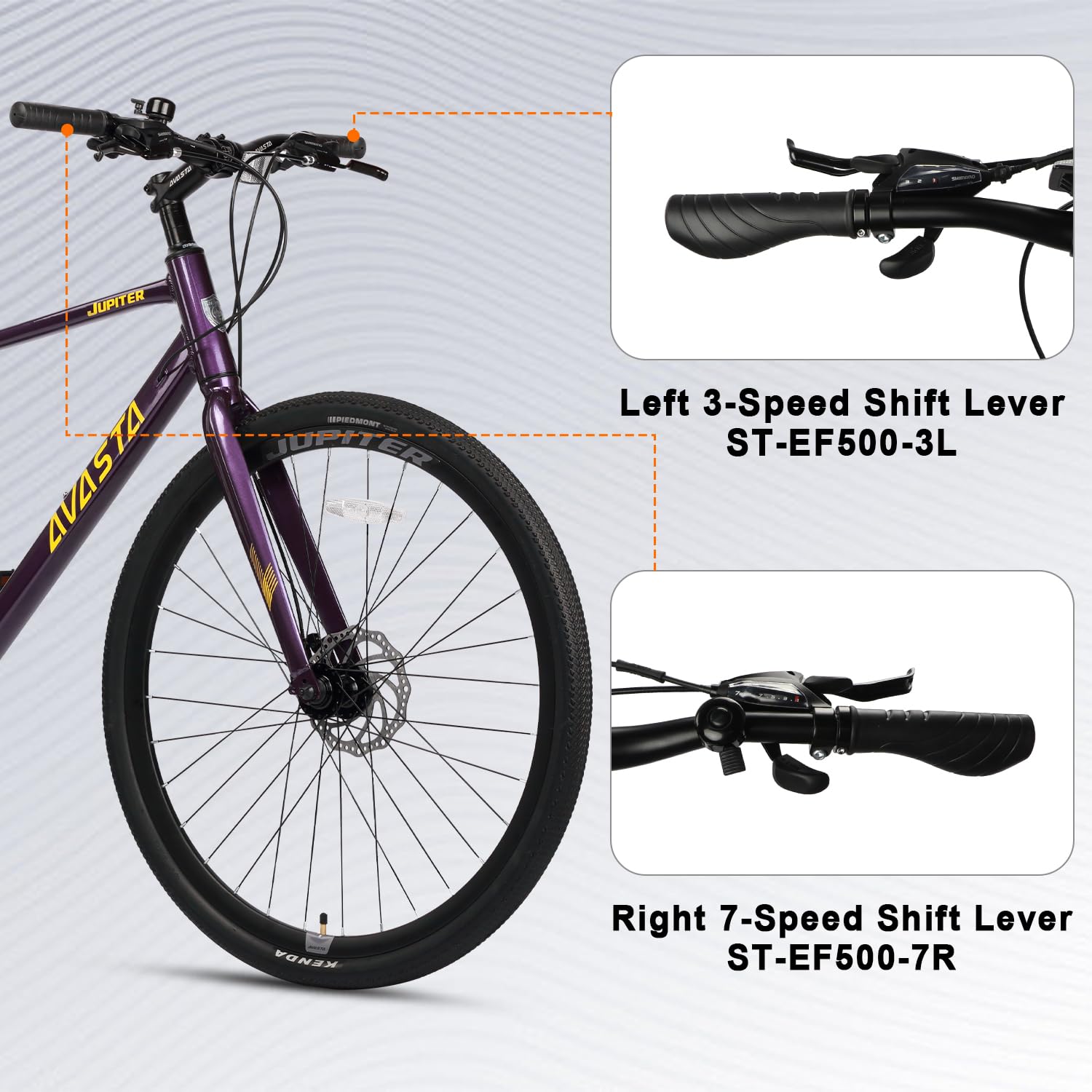 AVASTA 700C Road Adult Step-Over Hybrid Bike Bicycle for Men Woman Male Female,Lightweight Aluminum Alloy Frame with 21-Speed Gearing for City Commuting,Dual Disc Brakes,17 inch Frame,Purple