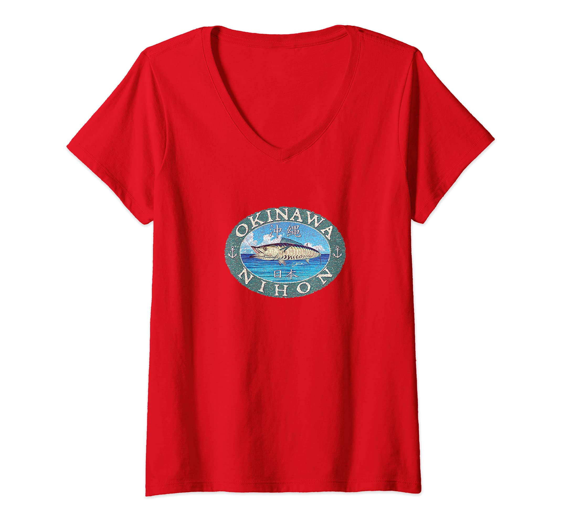 Womens JCombs: Okinawa, Japan, Wahoo V-Neck T-Shirt