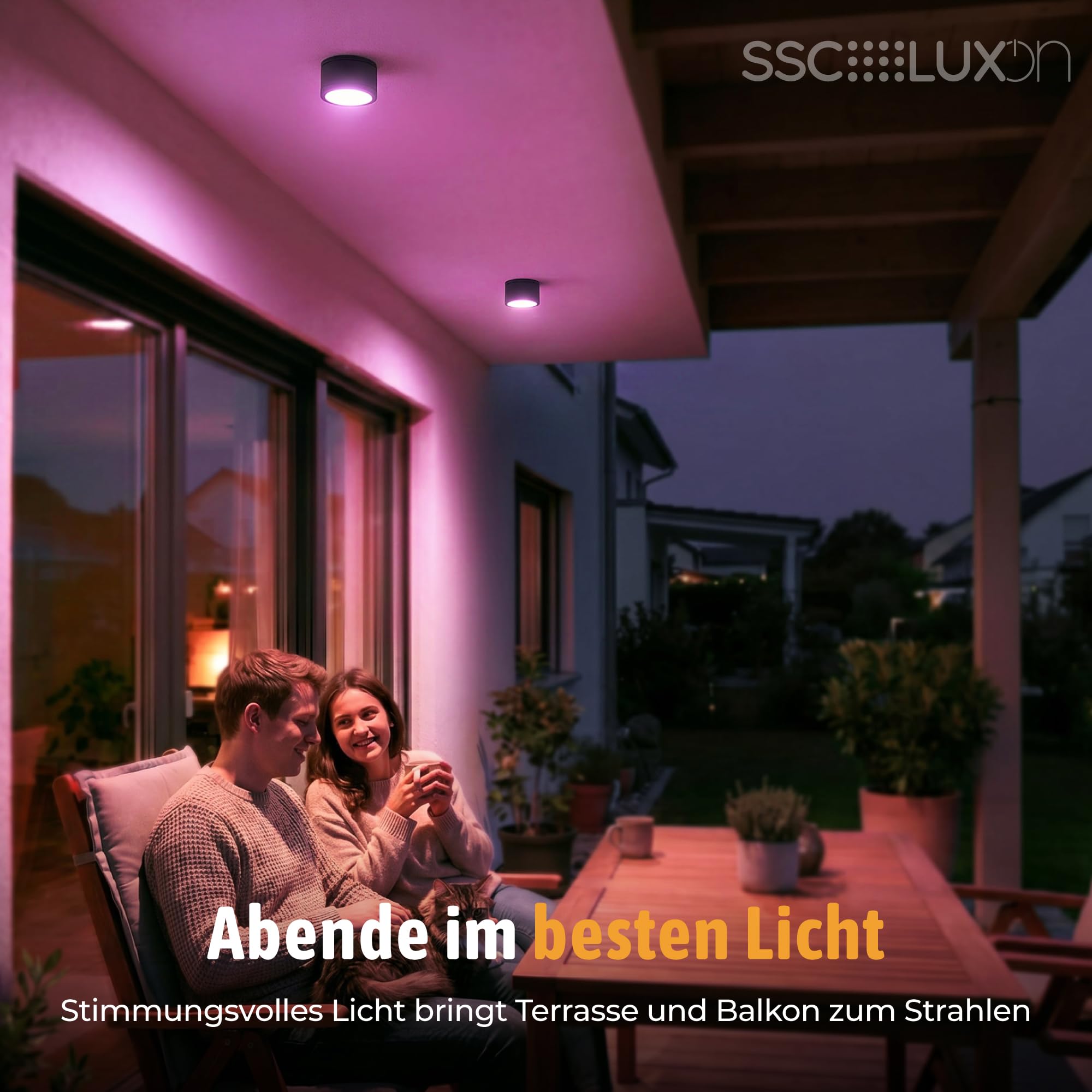 SSC-LUXon 4 Stück CELI-WX Aufbaustrahler Bad IP44 mit 4x LED Lampe GX53 kompatibel mit Alexa, Siri & Google - Spots WiFi Smart RGBW
