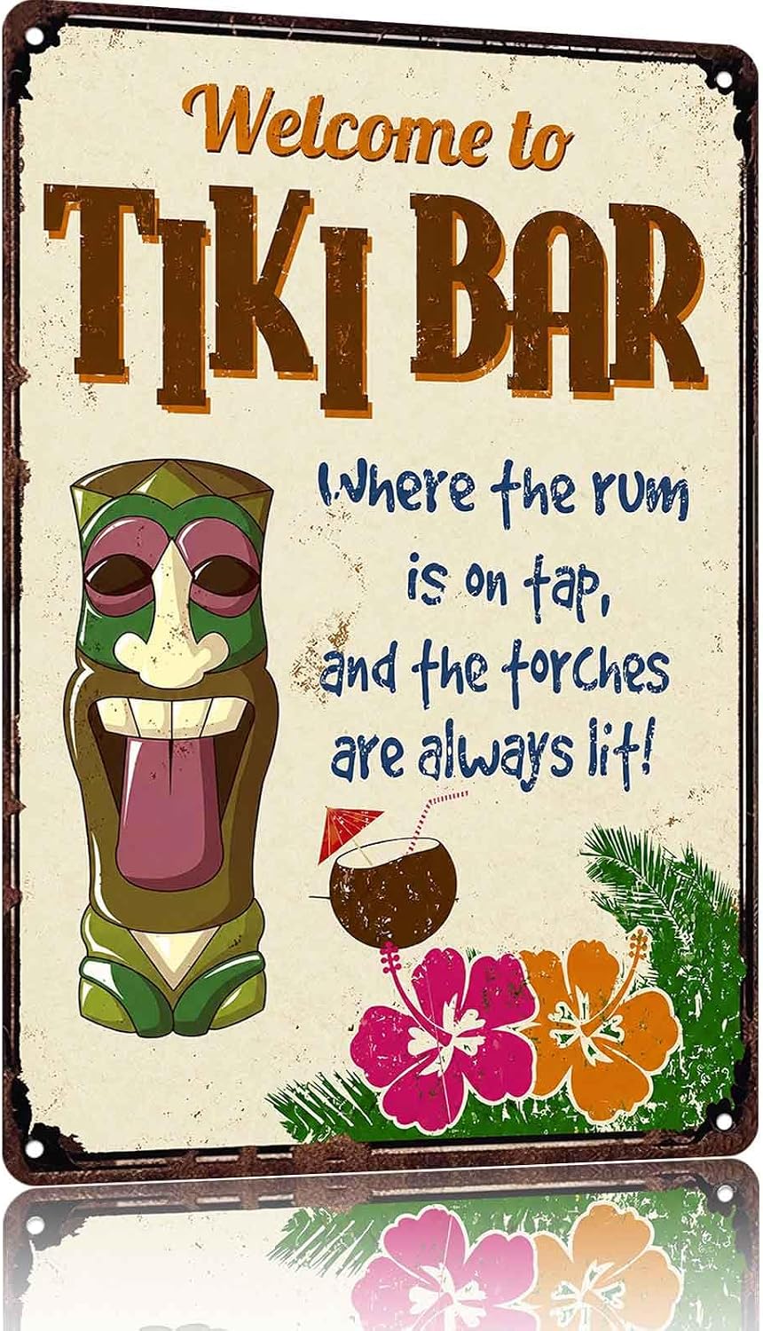 Vintage Tiki Bar Metal Signs 8x12 Inch, Home Bar Wall Decor
