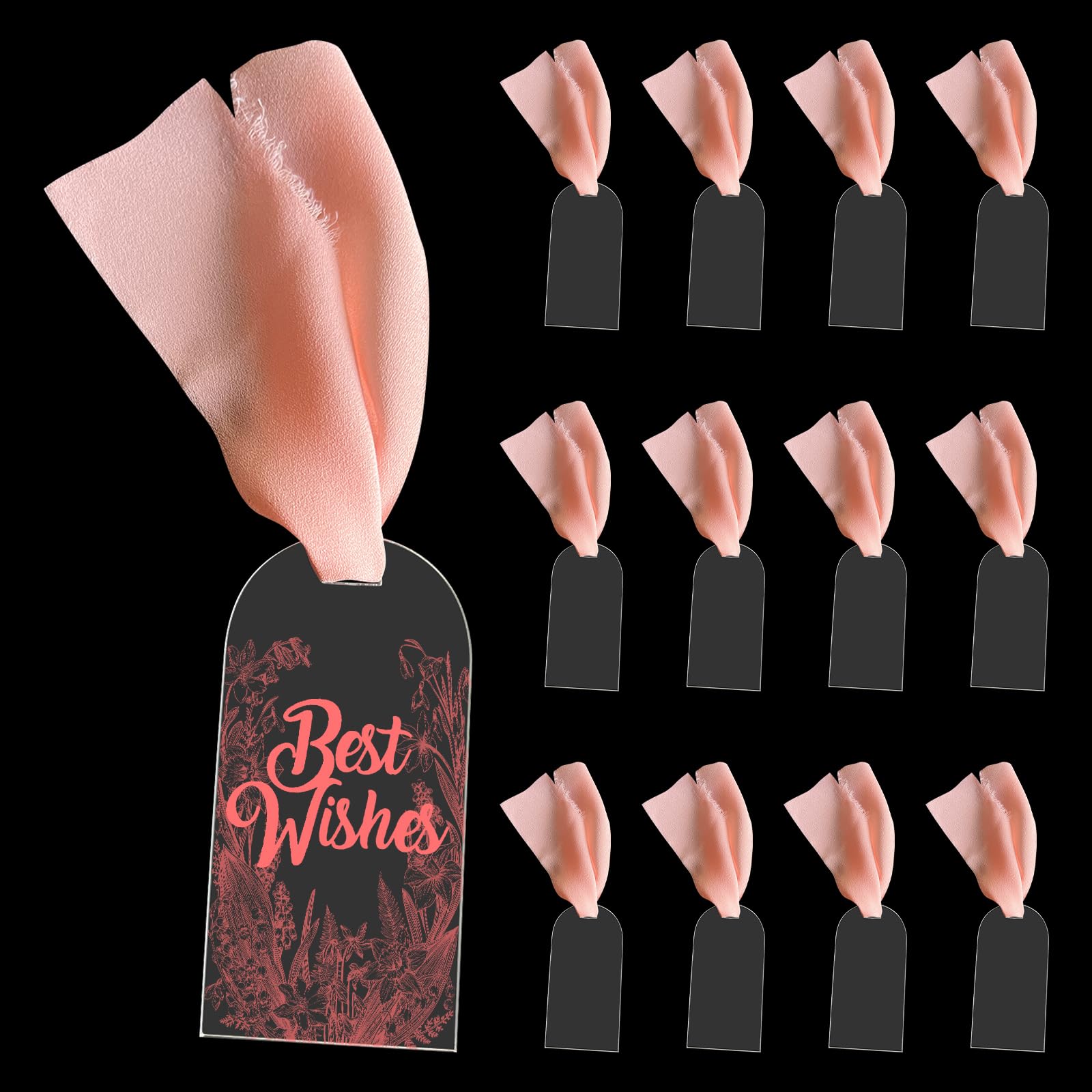 JOJOCY 50 tarjetas de acrílico transparente, letrero acrílico de arco transparente con cinta, tarjetas de nombre de boda para mesa reservada, suministros de fiesta