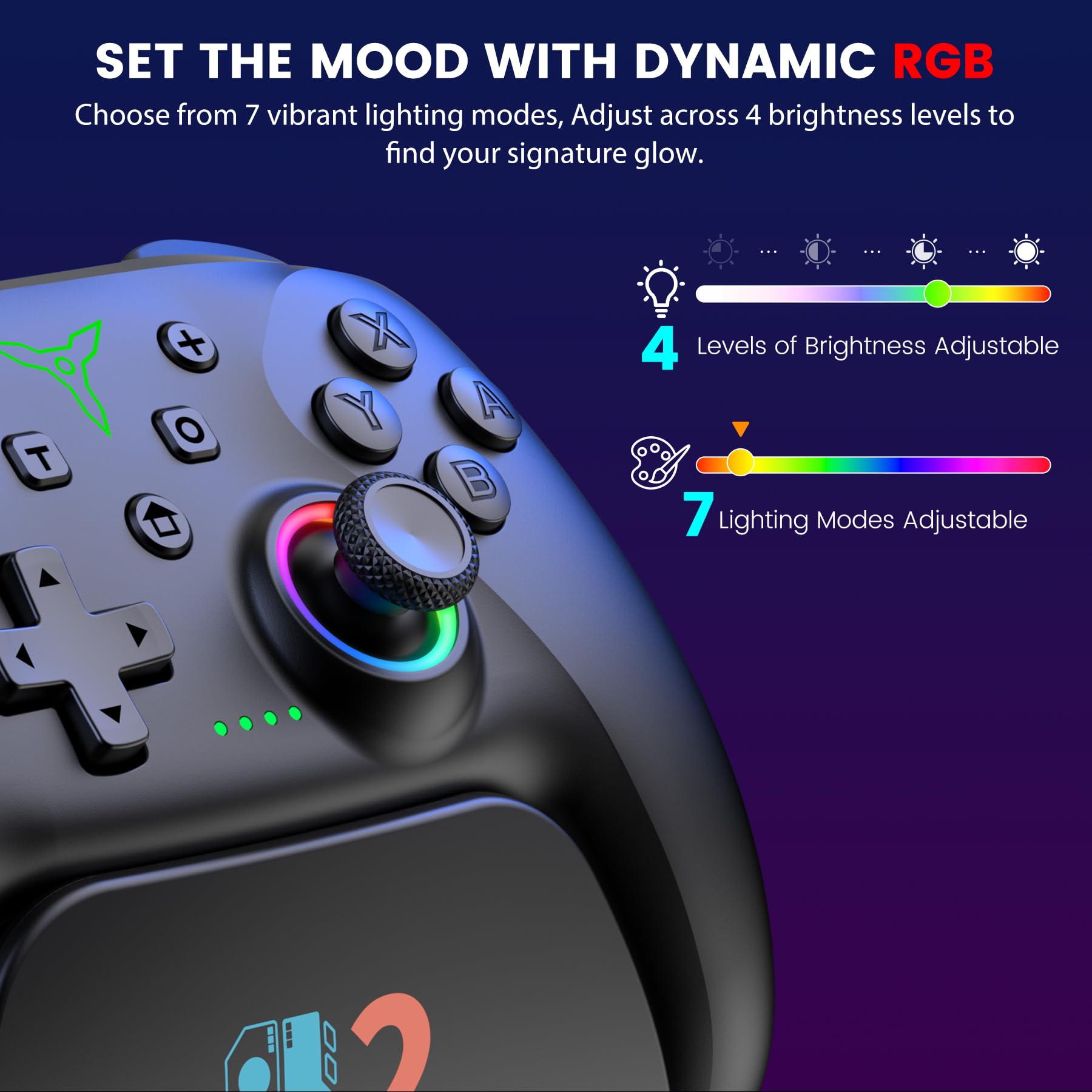 BEBONCOOL GAMING Switch Controller für Switch 2/Switch/Lite/OLED mit Ladestation, Hall Effekt Joystick, kabelloser Switch Pro Controller mit RGB Beleuchtung, programmierbar, Turbo & Wakeup - 3