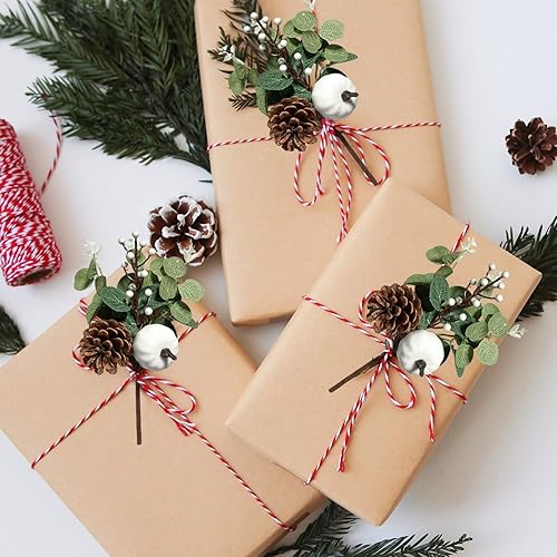 Miniatura 5 de 12 tallos de vegetación de hojas artificiales de eucalipto con piñas de calabaza blancas para decoración de mesa de boda, otoño, día de Acción de