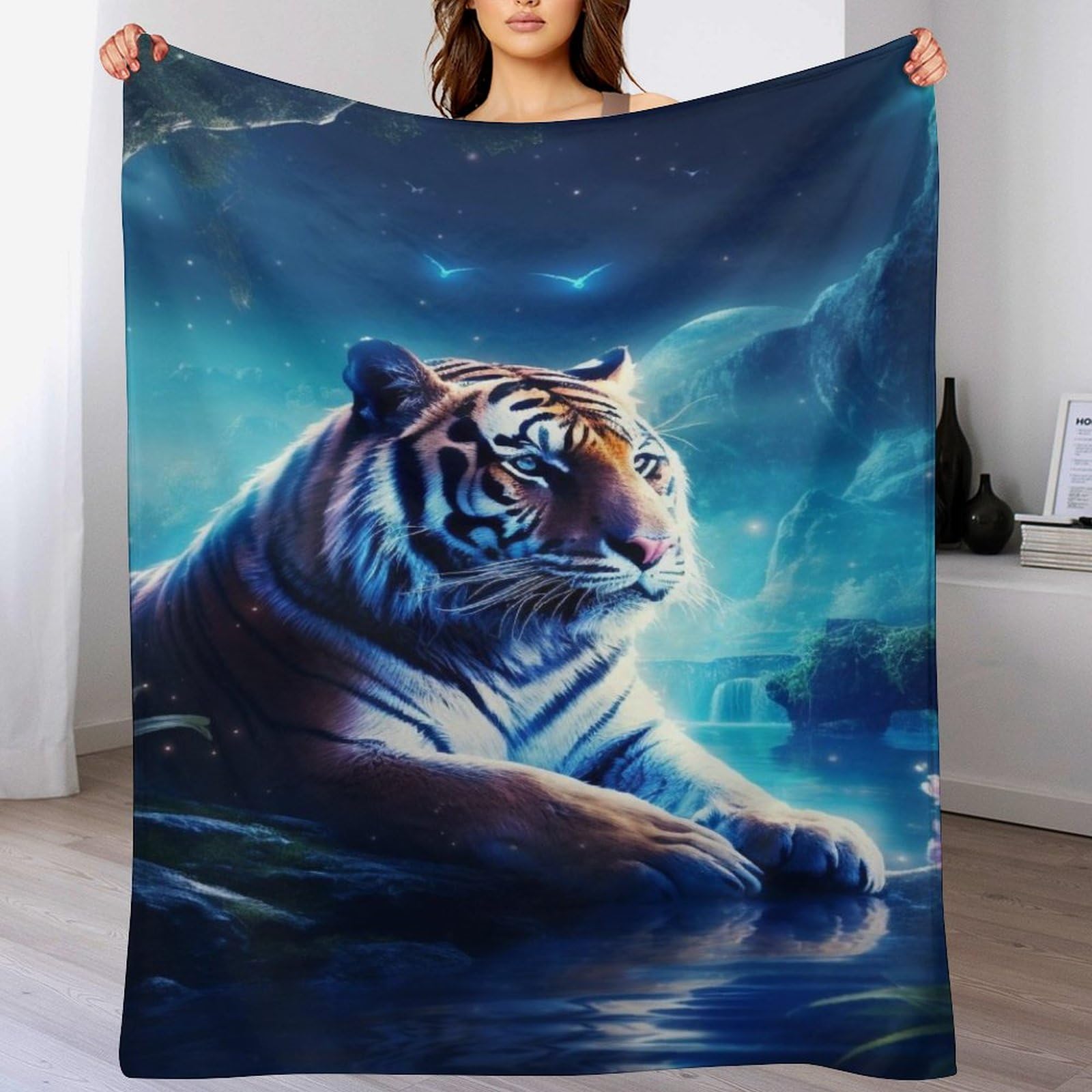 Manta de forro polar de tigre de franela ligera de 130x180 cm para sofa y cama