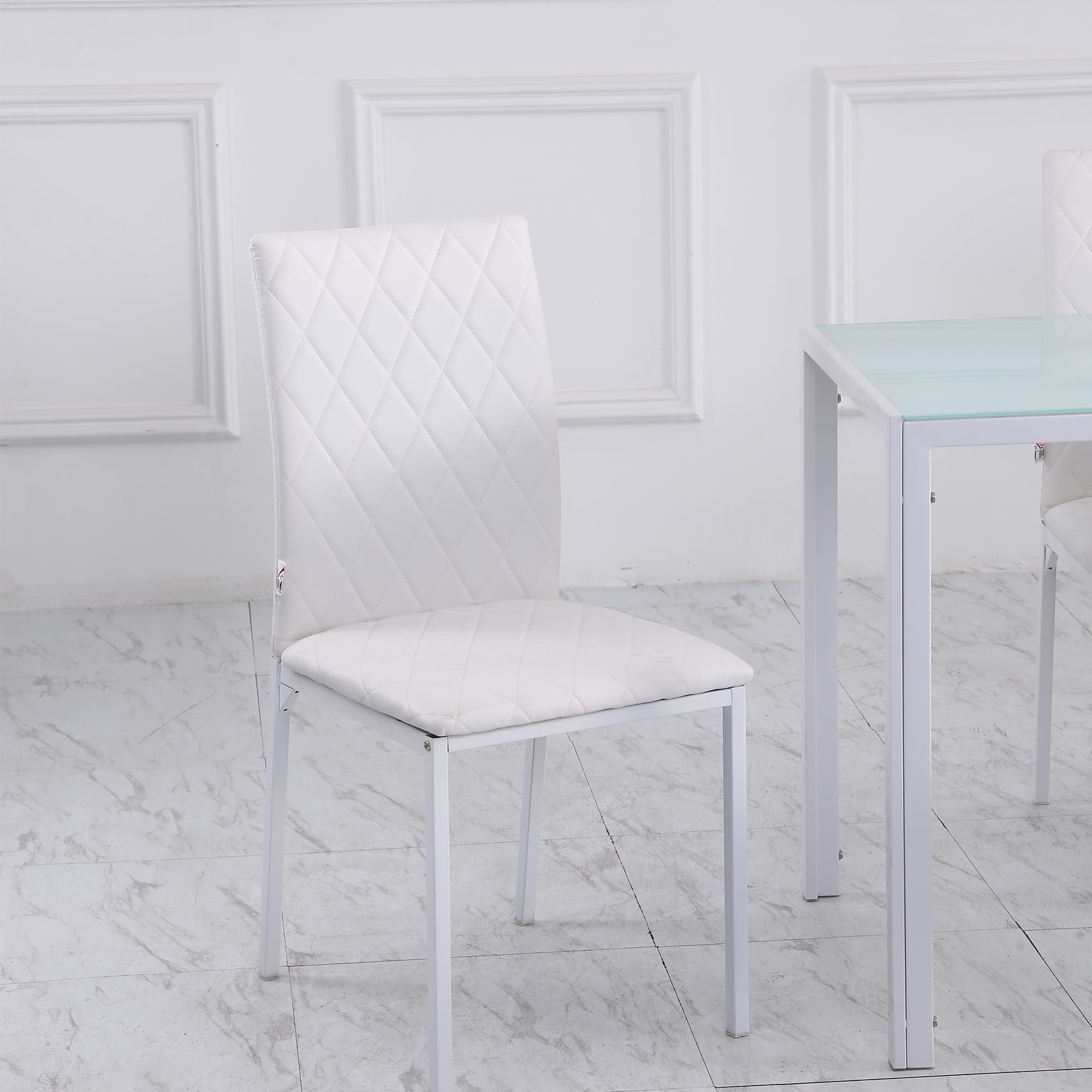 HOMCOM Set 4 Sedie per Soggiorno o Sala da Pranzo, Sedie Imbottite e Rivestite in Pelle PU Bianca, 41x50x91cm