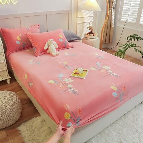 FCLDESHOP Sábana bajera matrimonial sábanas de invierno cálidas de forro polar coral para dormitorio de niños protector de colchón de bolsillo