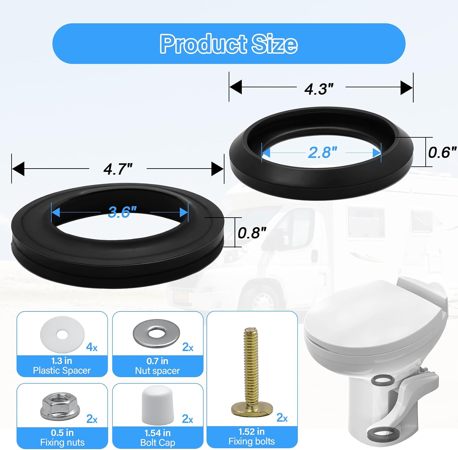 RV Toilet Seal Kit for Thetfords Aqua Magic Style Plus, Style Lite, Style II & Residence RV Toilets, 34120 Waste Ball Seal Kit Replacement Parts with Mounting Hardware Kit, 2 in 1 Camper Set