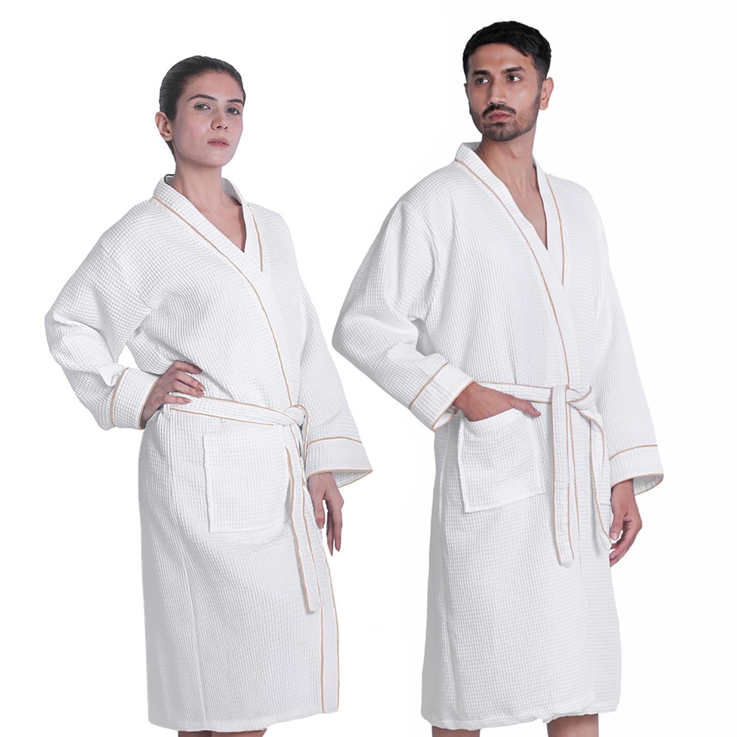 Looperry Unisex White Waffle Bathrobe (1 Piece) Luxurious & Lightweight Shower Robe in Organic Cotton Poly Blend