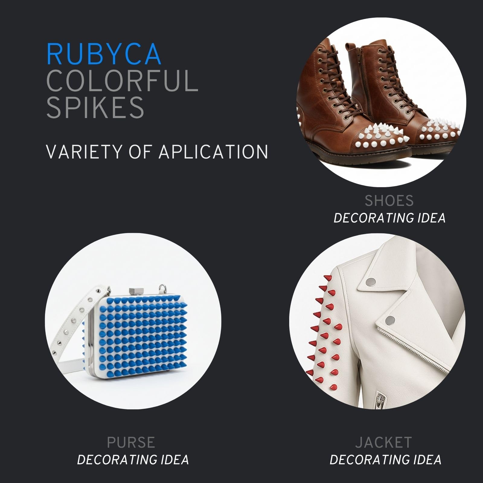 RUBYCA Juego de 420 puntas y tachuelas de metal cónico de 10 mm, juego de remaches coloridos para artesanía en cuero, bricolaje, estilo gótico, punk, ropa, bolsos, cinturones, zapatos, chaquetas