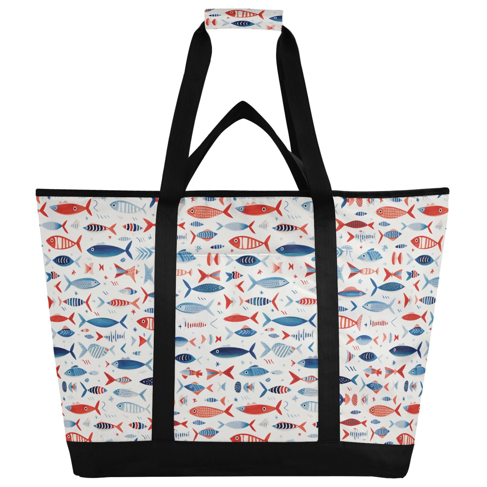 Creative Fish Pattern - Bolsa térmica térmica reutilizable con cremallera, bolsa térmica grande portátil para viajes o camping