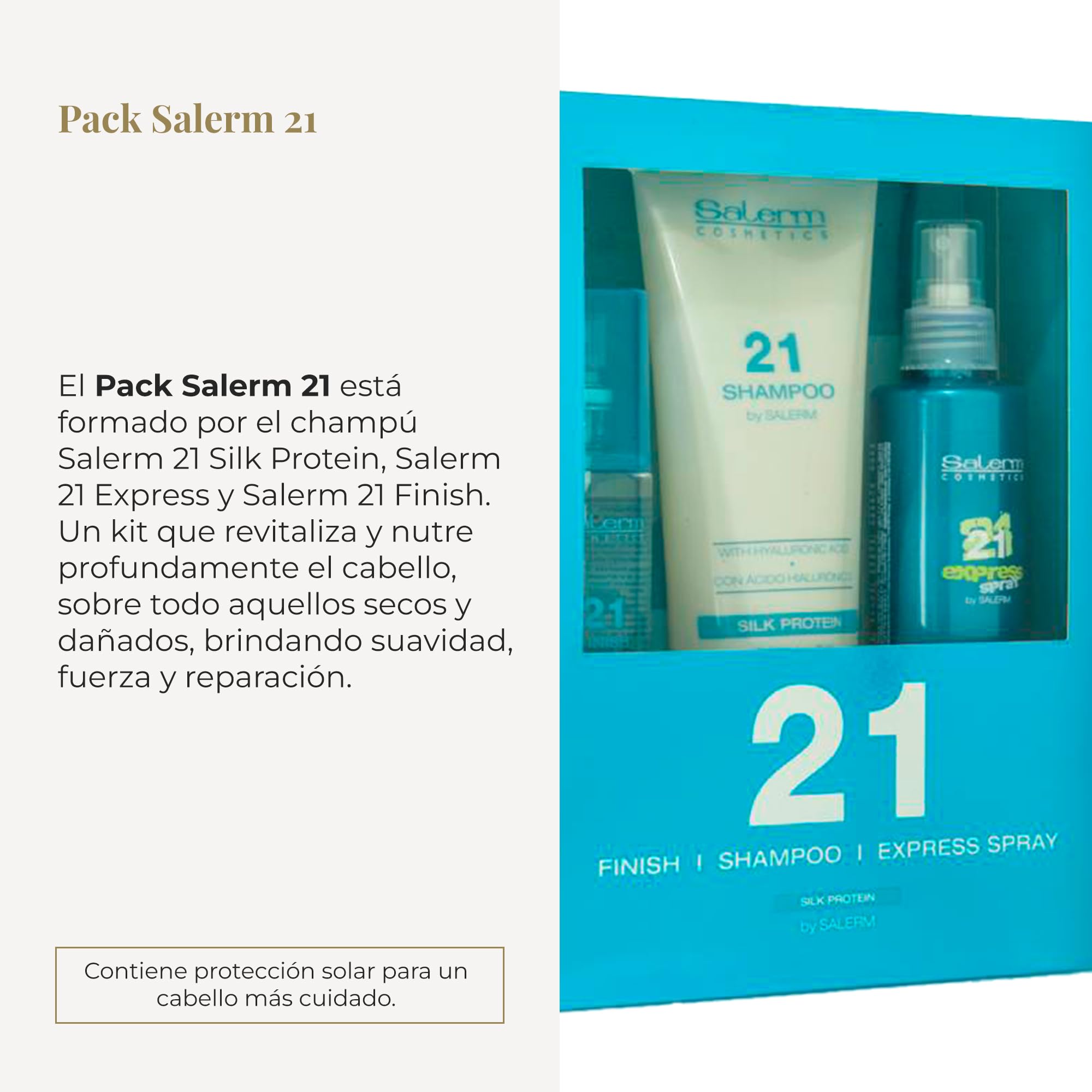 SALERM - Pack Salerm 21 Proteínas de Seda - Champú Silk Protein 300 ml + Express 150 ml + Finish 125 ml - Hidratación Máxima Cabellos Secos y Dañados - Nutre y Revitaliza