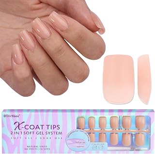 BTArtboxnails Short Sqaure Gel Nail Tips - Pre Colored Soft Gel Nail Tips, Skin Tones Press on Nails, Natural XCOATTIPS