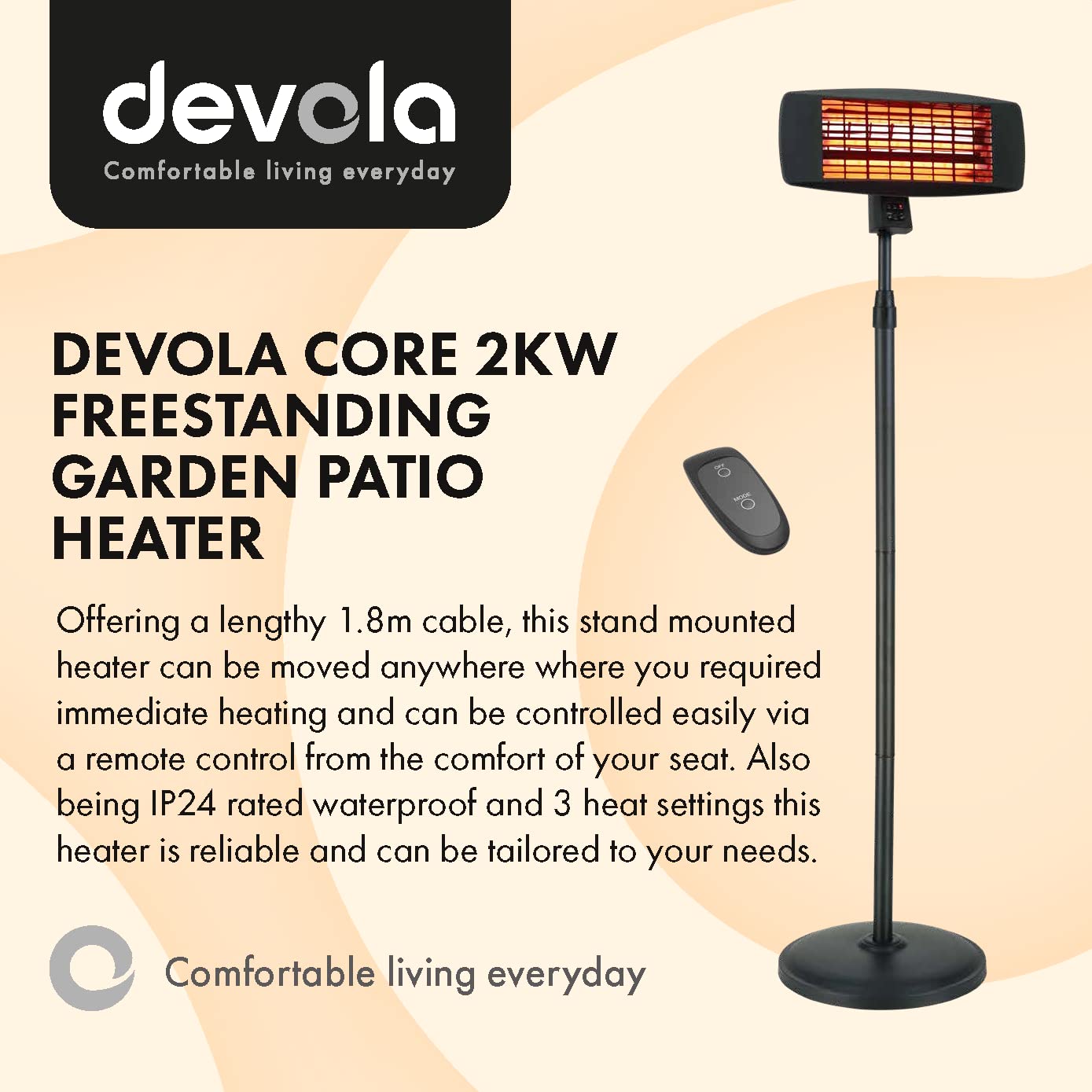 Devola Core 2kW Patio Heater (Square Stand Mounted), Garden and outdoor  heating IP24 (water proof) rated with Quartz Element : Amazon.co.uk: Garden