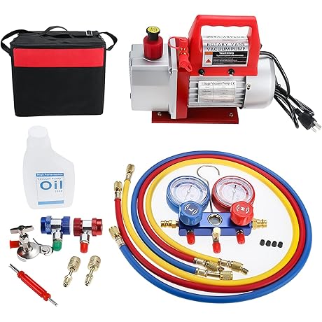 Professional HVAC A/C Refrigeration Kit with Air Vacuum Pump and Manifold Gauge Set
