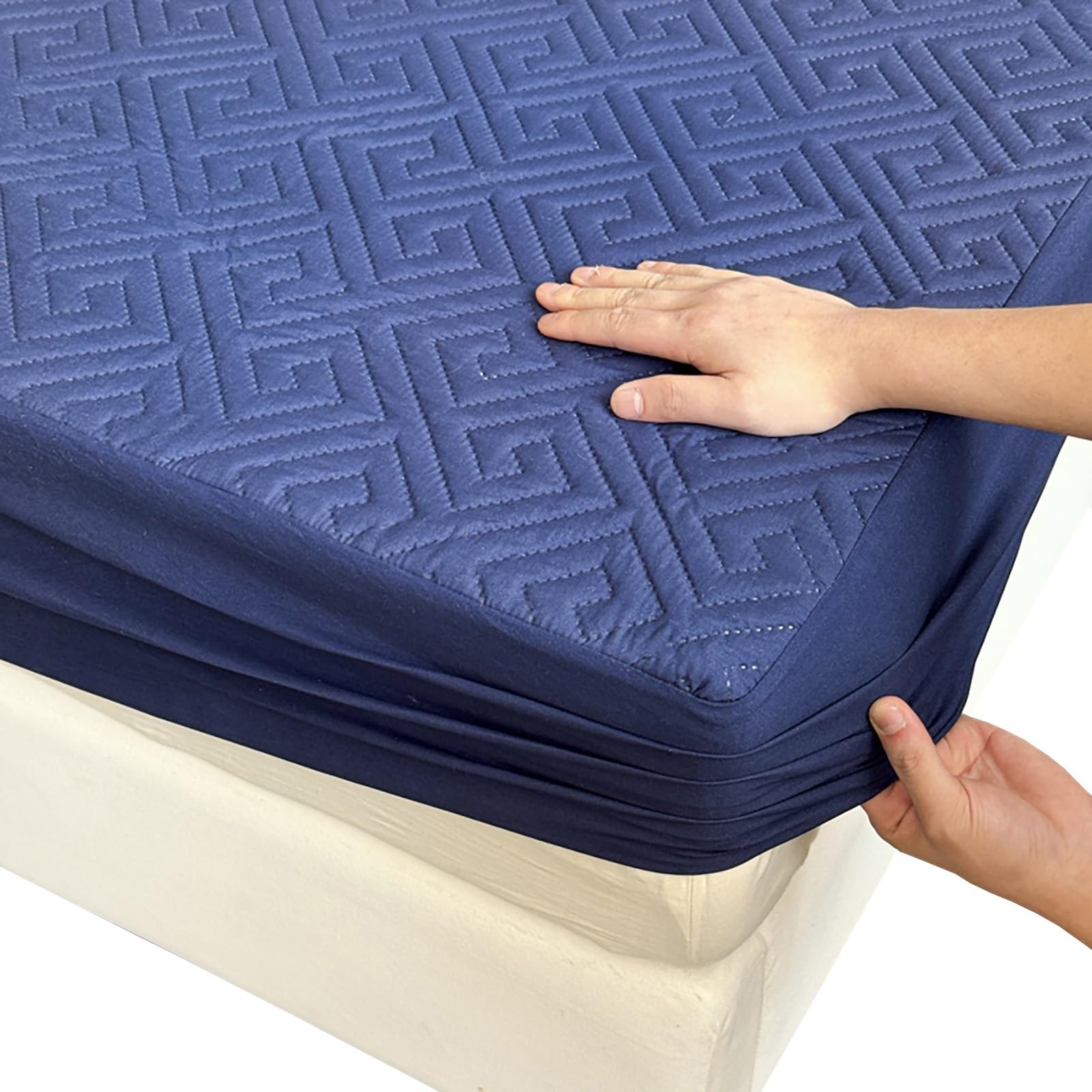 Non-Slip Mattress Protector Double Bed, 30cm Deep Pocket Fitted Cover with Full-Circle Elastic Grip, Waterproof Quilted Soft Top, Easy to Remove & Clean(Blue,137x190cm/54x75in)