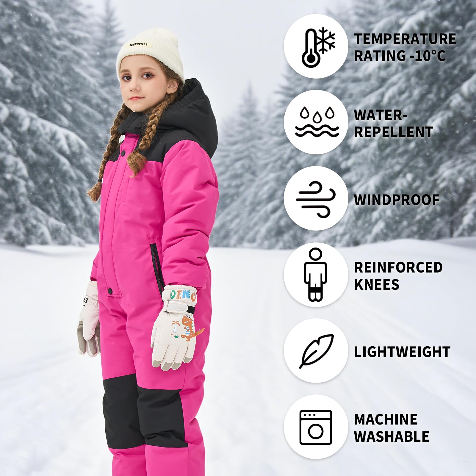 Owntop Mono de Nieve para Niños - Traje de Esquí Cálido de Una Pieza para Niños y Niñas, Traje de Nieve Ligero e Impermeable para Invierno, Traje para Snowboard para Bebés, 98-128 cm