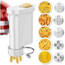 5-in-1 Pasta Press Attachment Compatible with KitchenAid Stand Mixers,Pasta Maker Accessory with 5 Interchangeable Plates for Spaghetti,Bucatini,Fusilli,Large&Small Macaroni,Homemade Pasta Extruder