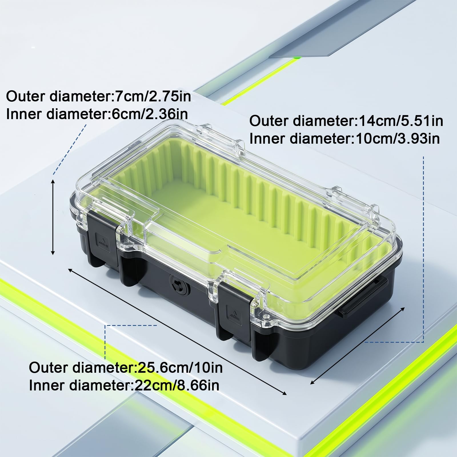Caja impermeable de 8.7 x 4.3 x 2.4 pulgadas, caja seca para barco, carcasa rígida de ABS con cordón