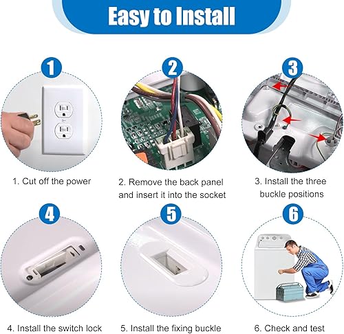 Miniatura 6 de WH08X32657 Interruptor de tapa de lavadora con arnés de cable para lavadoras GE, piezas de repuesto compatibles con la mayoría de interruptores de