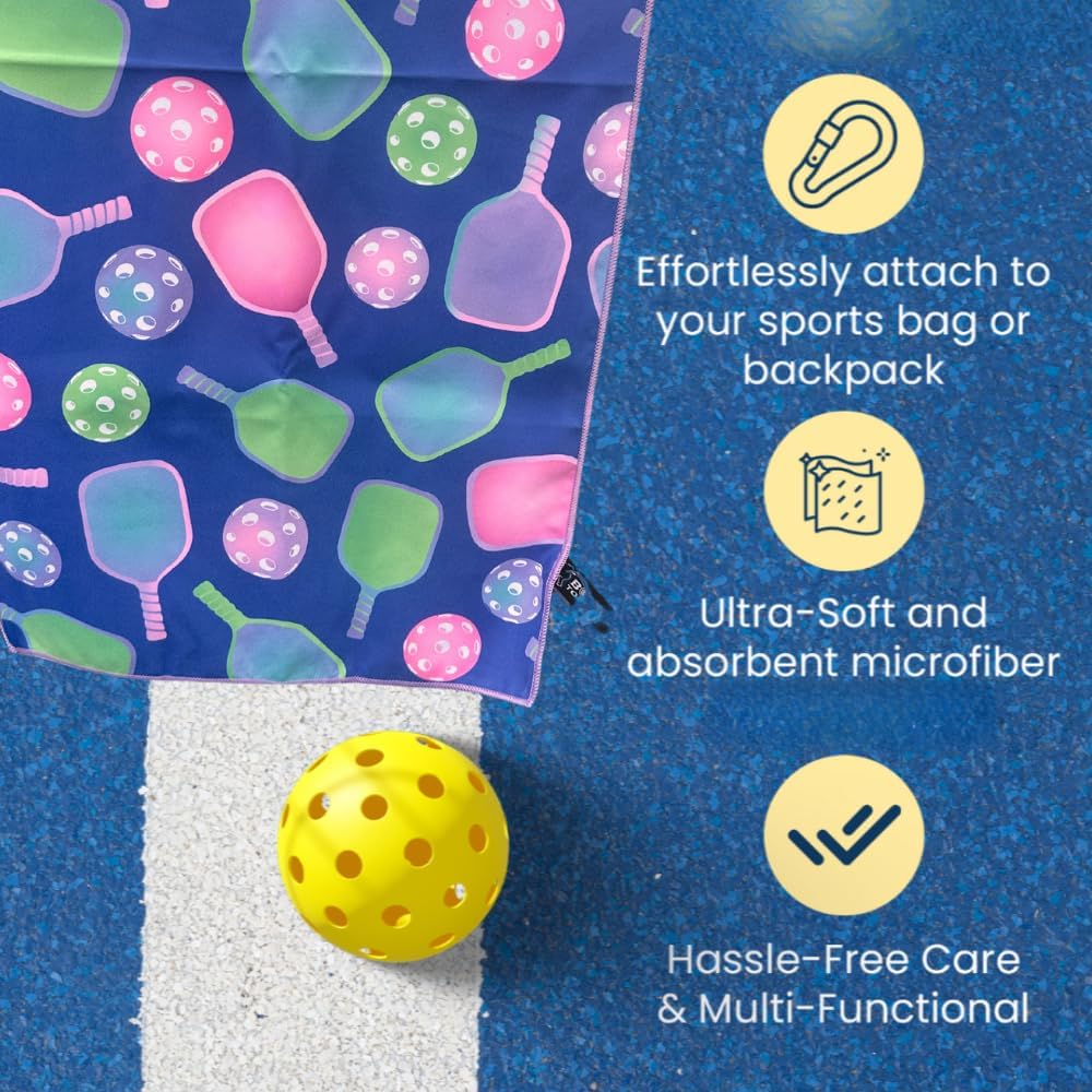 Pickleball Premium Microfiber Towel, Pickleball Gift and Accessory, Cute 15x30 inch Sports Towel for Pickleball Players (Pastel)
