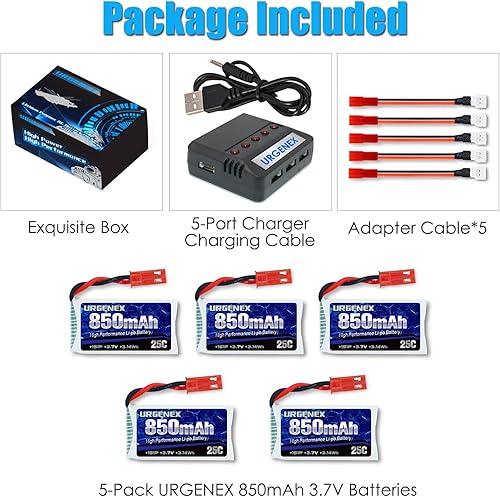 Miniatura 7 de URGENEX 3.7V Lipo 850mah recargable Lipo con JST Plug X5 cargador para MJX Syma Holy Stone Sky Viper RC Quadcopter Drone X56W X400 X400W X300C X400C
