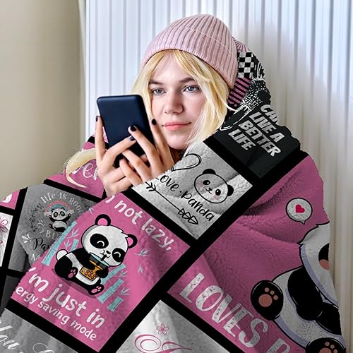 Miniatura 3 de Manta de panda, regalos para niñas y mujeres, manta de franela suave y cálida para amantes de los pandas, regalos de cumpleaños para adultos y