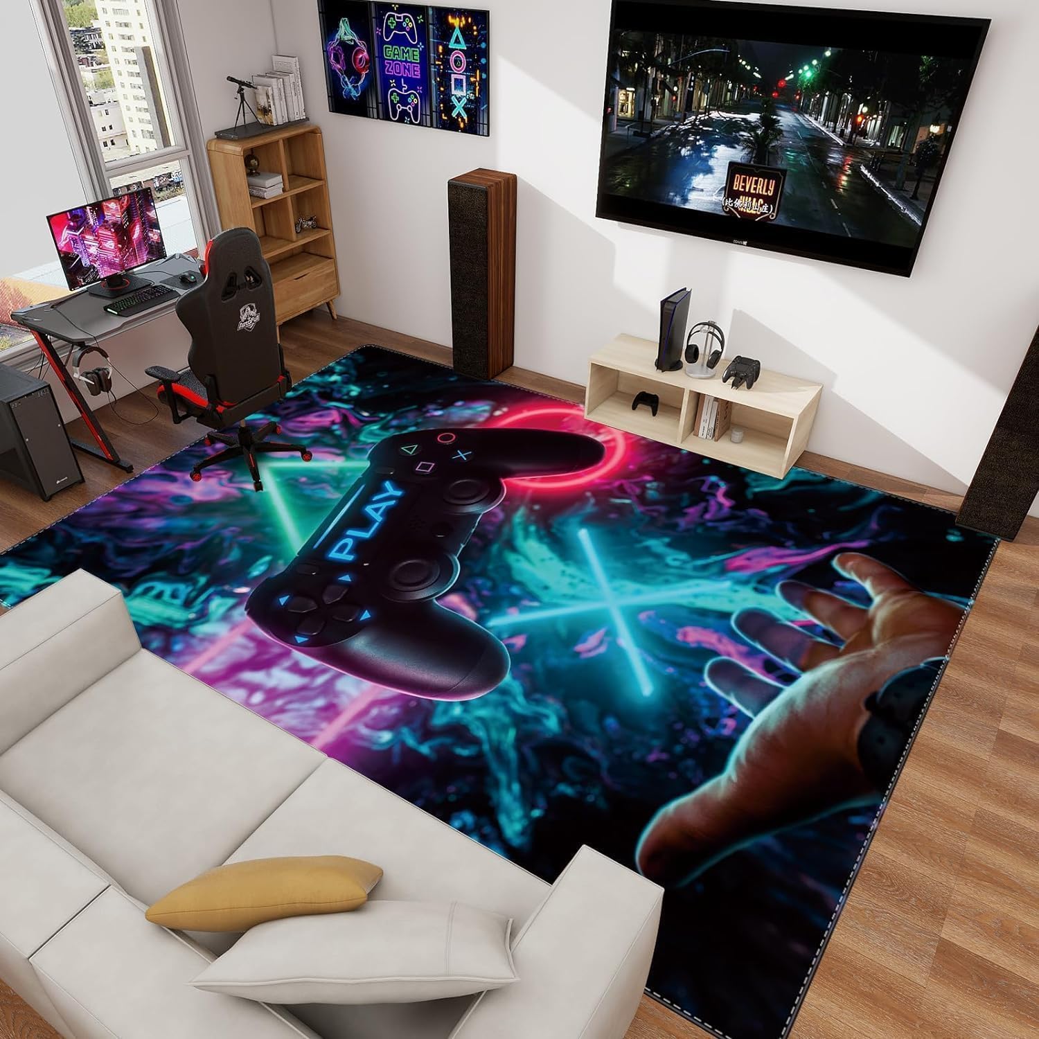 Sport Controller Space Rug, Gamer Non-Slip Doormat, Gaming Rug, Gamer Rug, Sport Console Ornament, Washable Gaming Rug for Boys, Bed room, Dwelling Room Decor, 50 x 80 cm, A