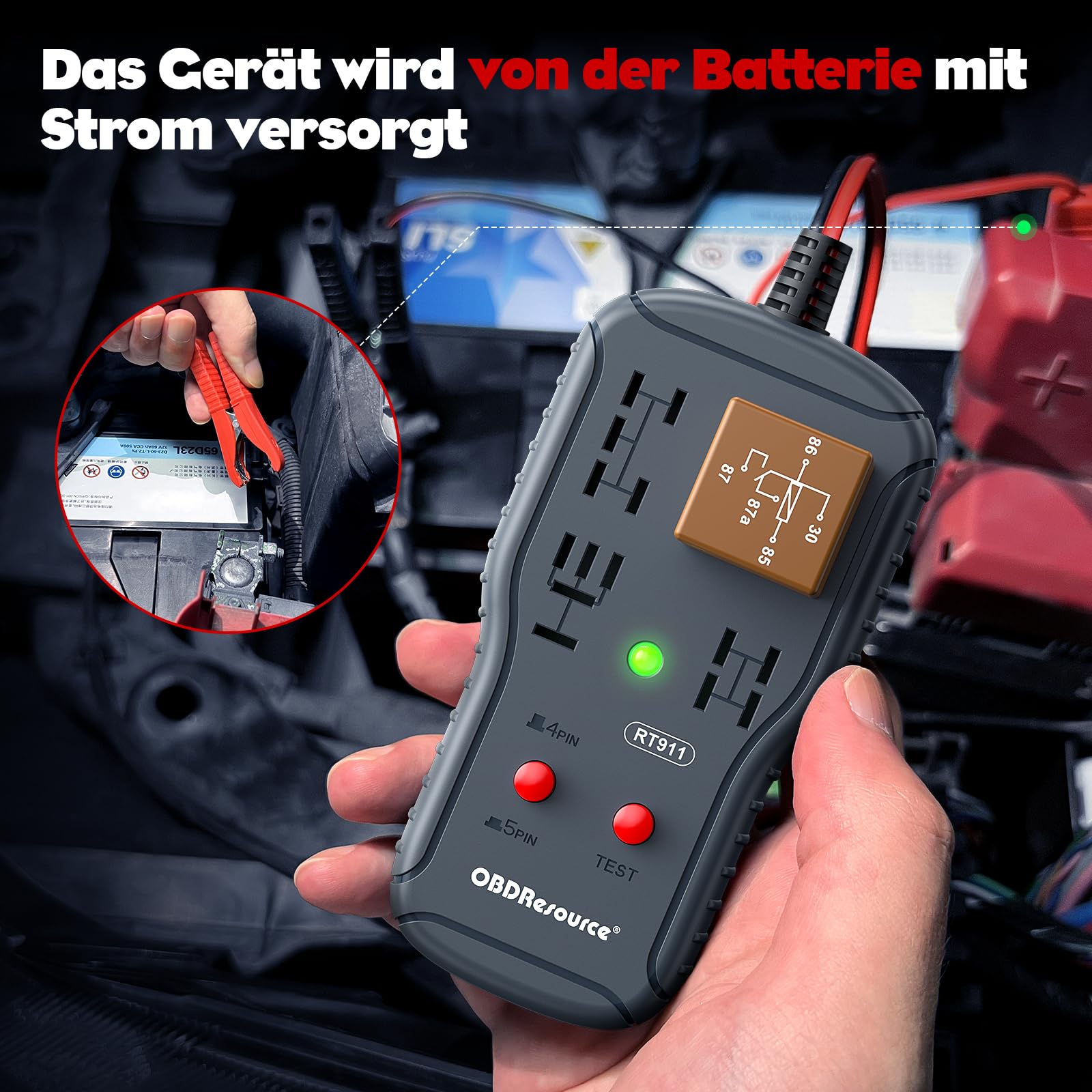 Relay Tester, 12V/24V Tester Batteria Auto, Automotive Relay Tester, Relè Elettronico Analizzatore Strumento Diagnostico, Strumento Diagnostico Con Clip, Adatto Per Automobili e Motociclette