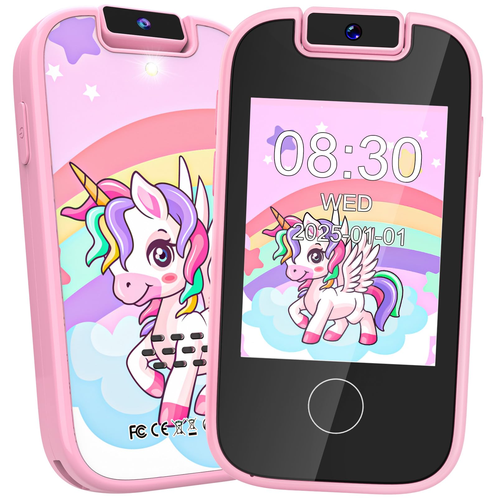Dhapy Smartphone per Bambini, Telefono Touch Screen per Bambini, Lettore Musicale MP3, Giocattolo Educativo con Scheda SD 8G, Rosa