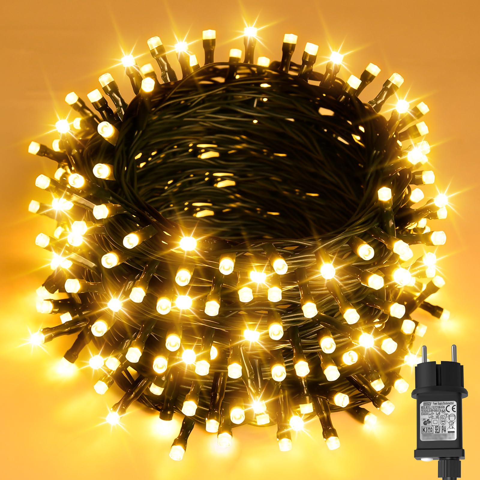 cshare Bożonarodzeniowy łańcuch świetlny na zewnątrz, 20 m, 200 diod LED, prąd z timerem, 8 trybów pracy, wodoszczelny, na choinkę, do ogrodu, na zewnątrz, do wnętrz, ciepła biel