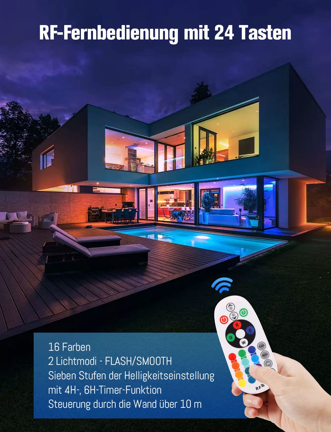 ECOWHO RGB Gartenstrahler mit Fernbedienung und Timer, IP65 Wasserdichte Gartenbeleuchtung mit Strom, 15M RGB Gartenleuchte mit Erdspieß für Garten, Bäume, Wege, Party Teich (4er-Set)