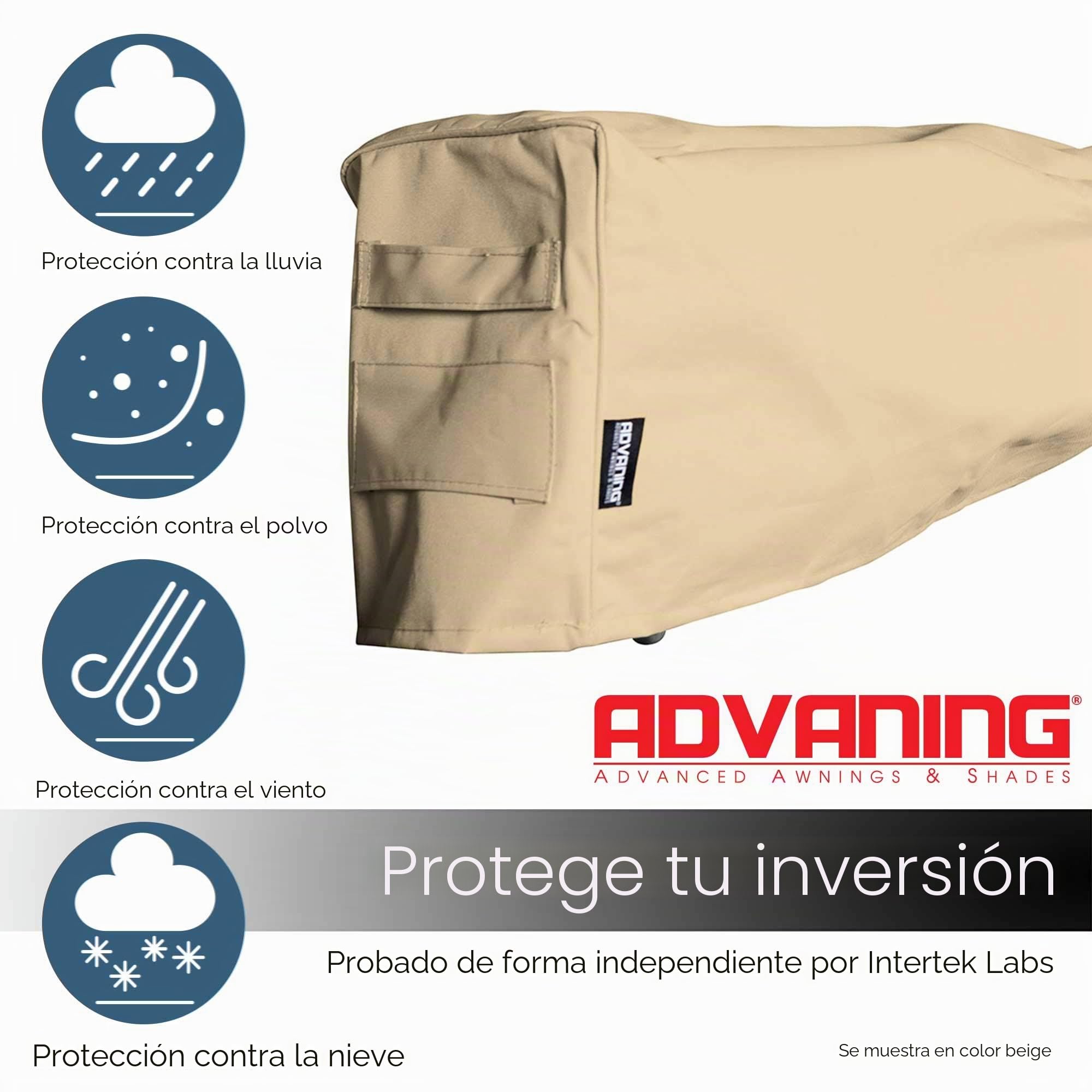 ADVANING AC1200-P861T - Funda protectora para toldos retráctiles de 12 pies de ancho, tela de poliéster resistente a la intemperie, color beige