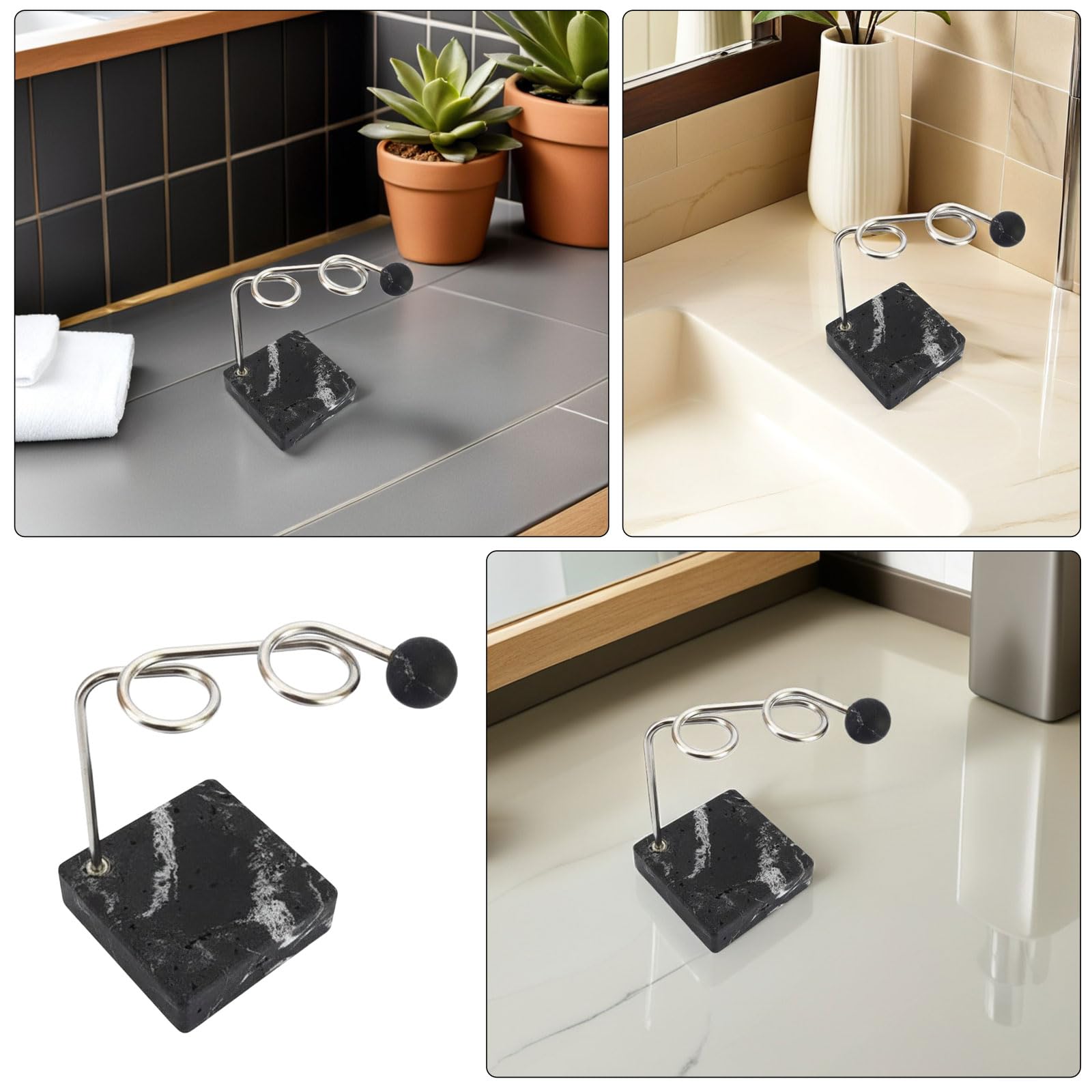 Portaspazzolino da Denti in Acciaio Inox 304 con 2 Scomparti e Base Antiscivolo Effetto Terrazzo, Organizer Bagno per Rasoi e Spazzolini Manuali, Supporto da Tavolo Resistente