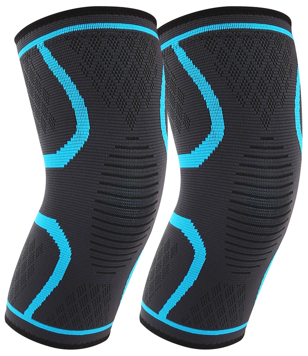 Kecartu 2 Pack Knee Brace, Knee Compression Sleeve for Men & Women, Knee Support Braces for Running, Basketball, Gym, Meniscus Tear,Arthritis, Knee Pain Relief & Injury Recovery, Lake Blue, L