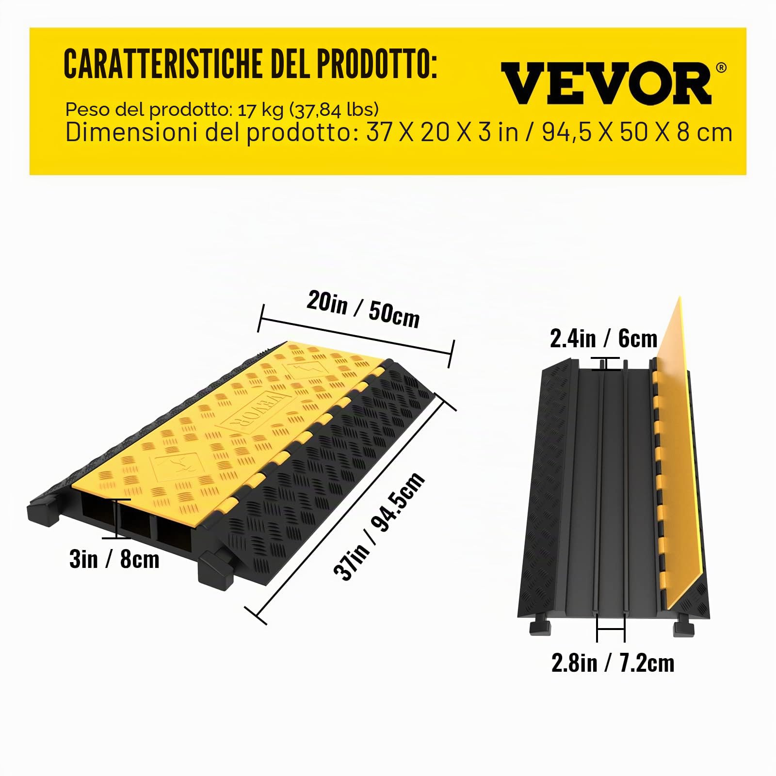 Happybuy Rampa di Protezione del Cavo 44.000 lbs, Copertura del Cavo a 3 Canali, Pavimento Protezione del Pavimento, Canale Copertura del Cavo, Parcheggio Magazzino