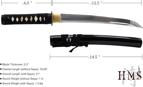 Miniatura 5 de HMS Espada Samurai Tanto japonesa, Musashi Tsuba, acero al carbono 1045, forjado a mano templado por calor, espiga completa, afilada